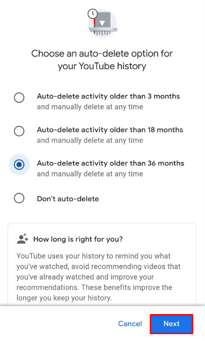 youtube history delete
