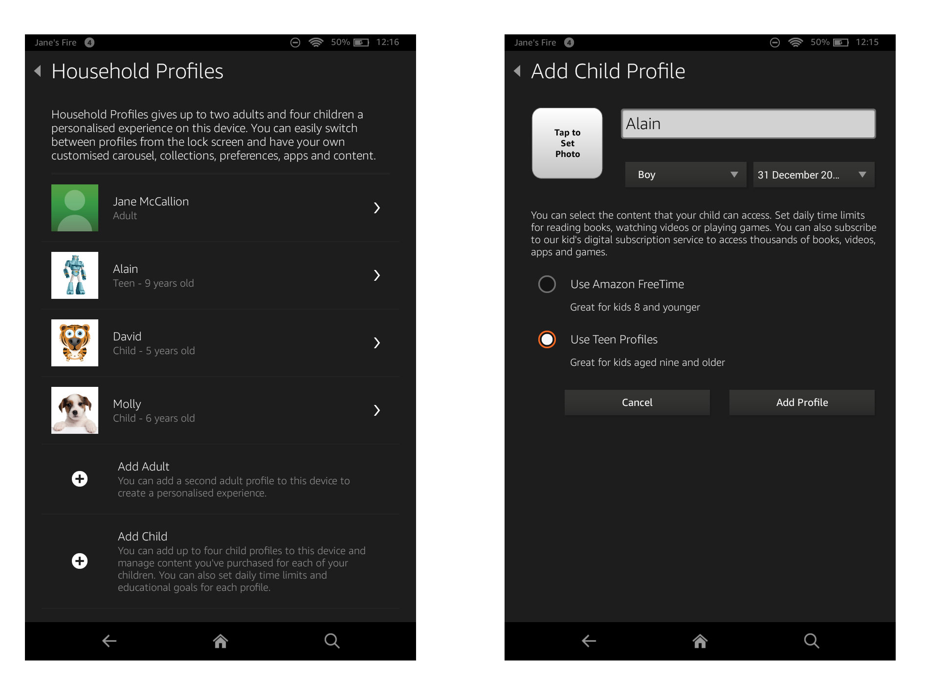 Amazon Fire HD 6 review - household profiles