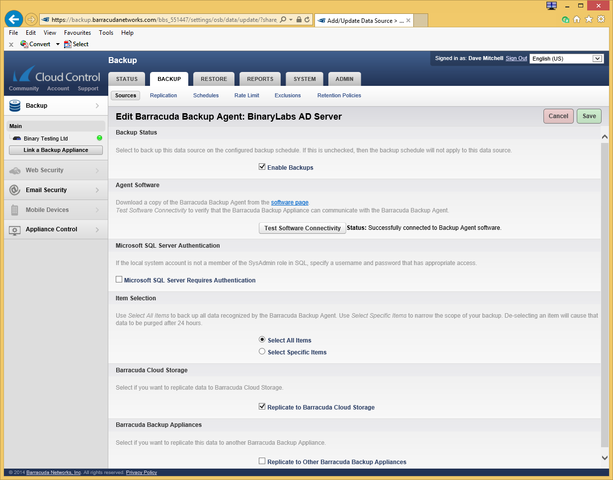 Barracuda Backup Server 290 review - cloud control console