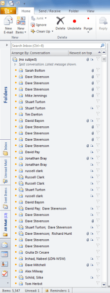 Outlook 2010's converation view...without any subject line