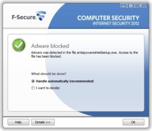 F-Secure Internet Security 2012 - adware blocked
