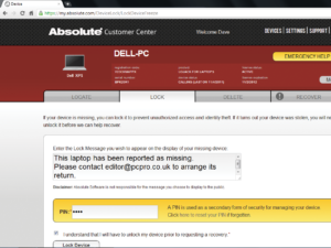 Absolute Software's LoJack for Laptops lets you display a custom message on a misplaced PC