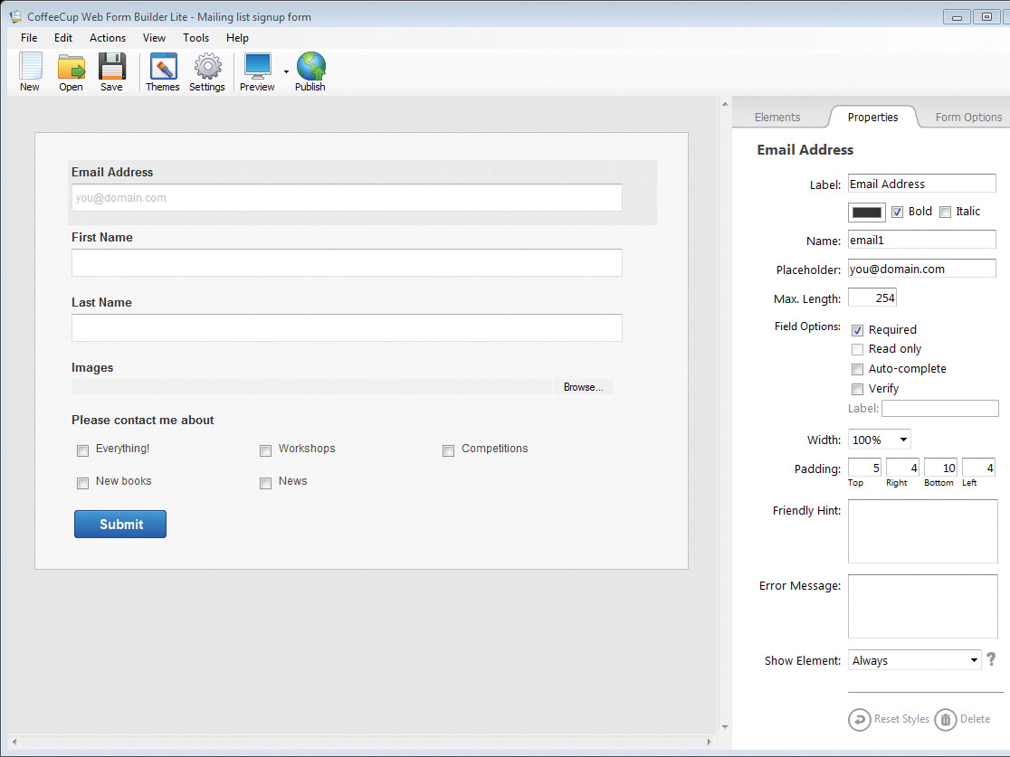 The CoffeeCup web form builder makes it easy to create attractive sign-up pages