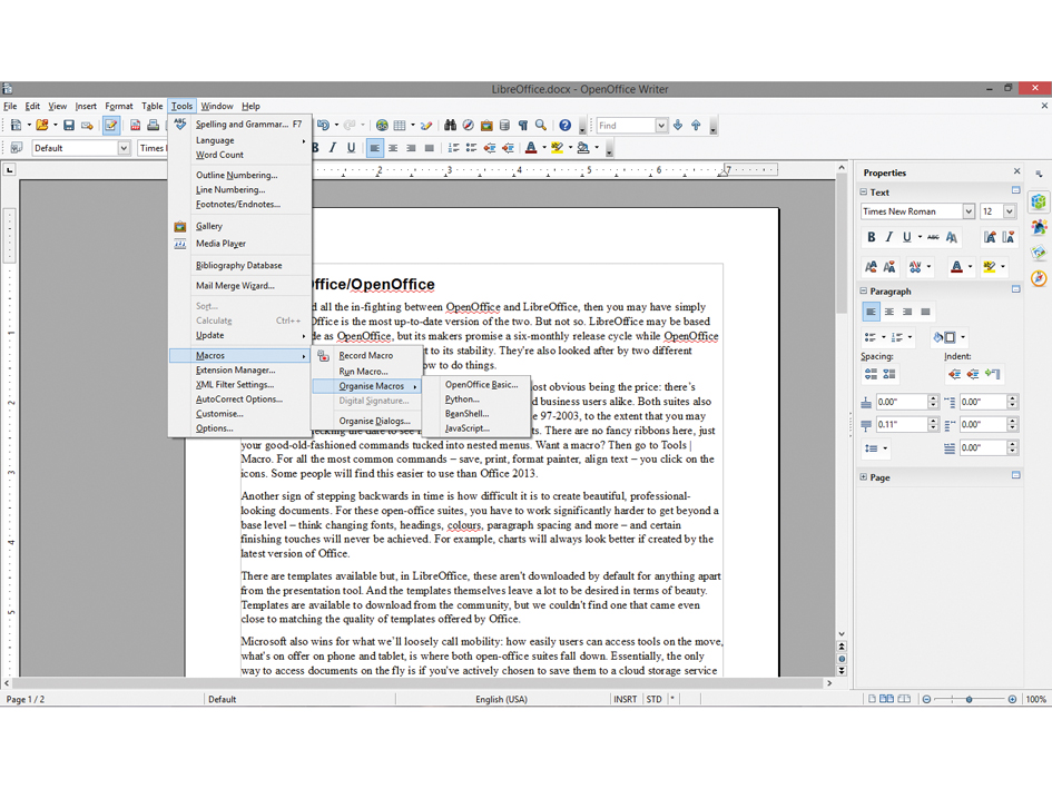 Office 365 LibreOffice or OpenOffice