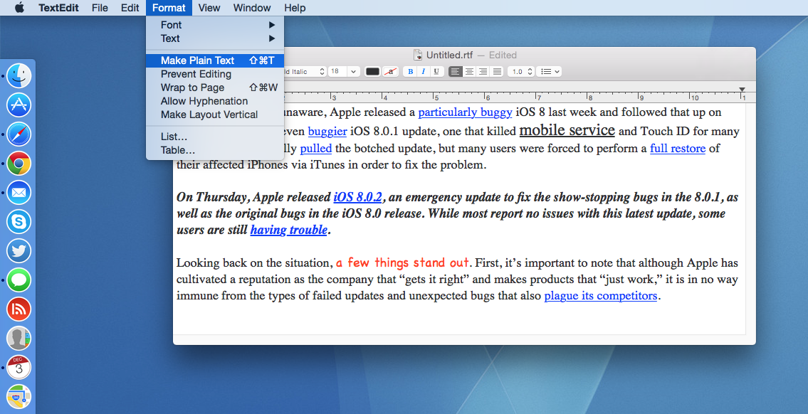 how to use rich text format in messages on a mac