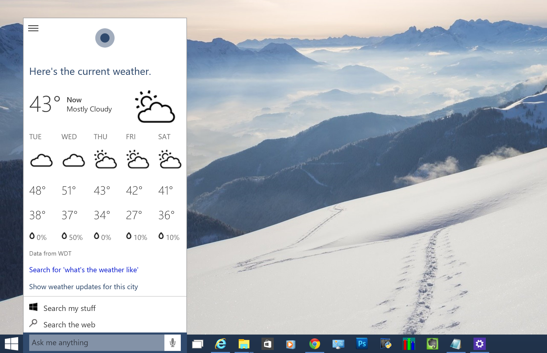 Windows 10 review - Cortana shows the weather