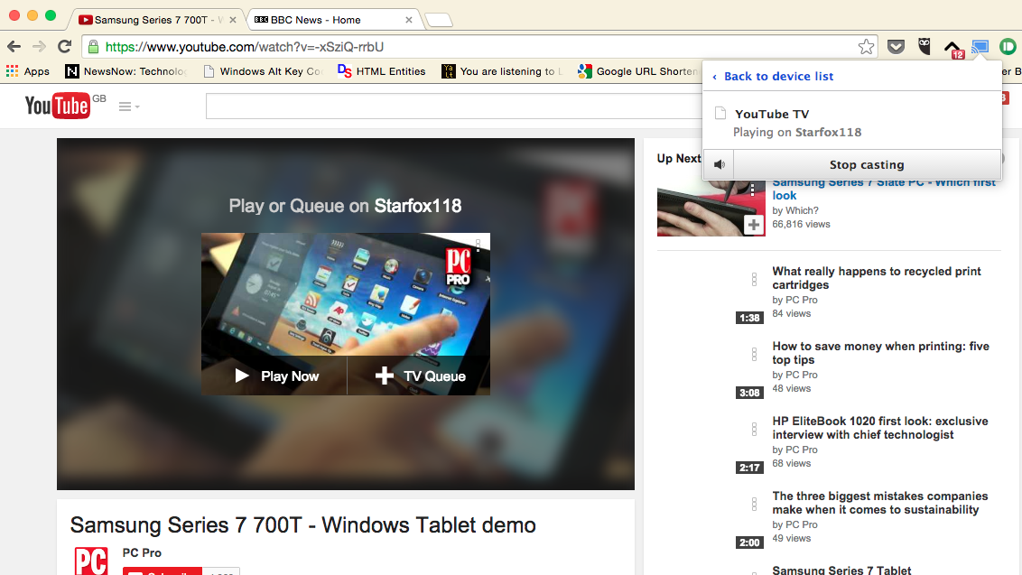 Chromecast casting YouTube in Chrome