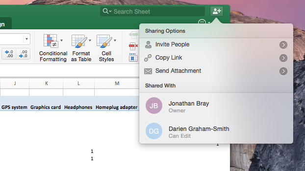 Excel for Mac 2016 review: Sharing options