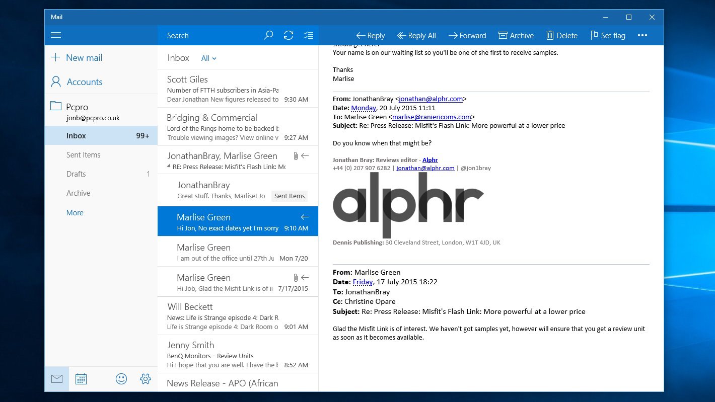 Windows 10 review: Mail app