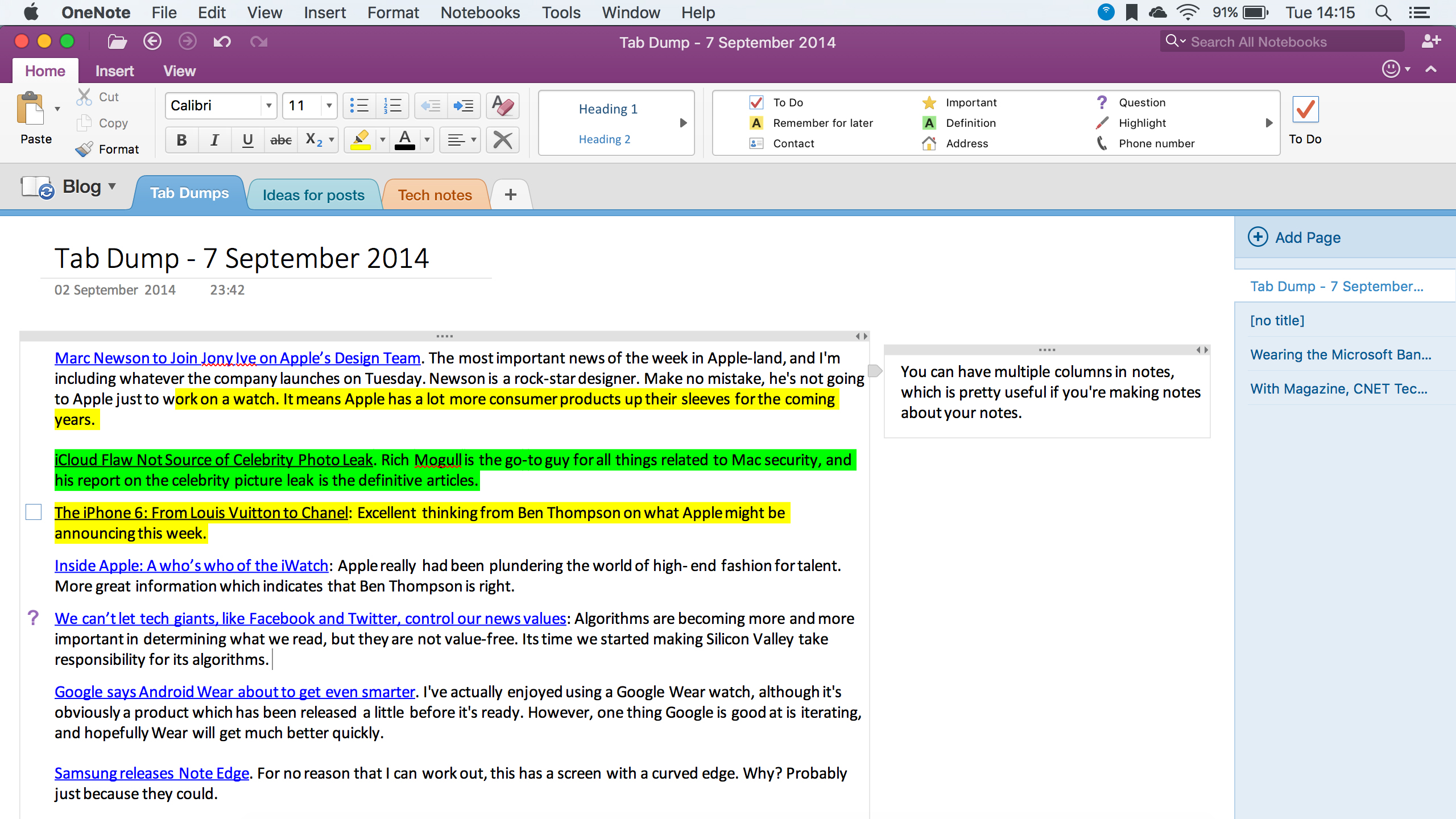OneNote for Mac 2016 review: Main screenshot