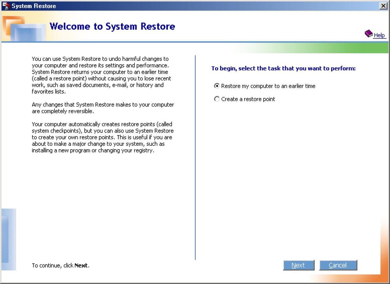 how to restore windows 2000 to an earlier date