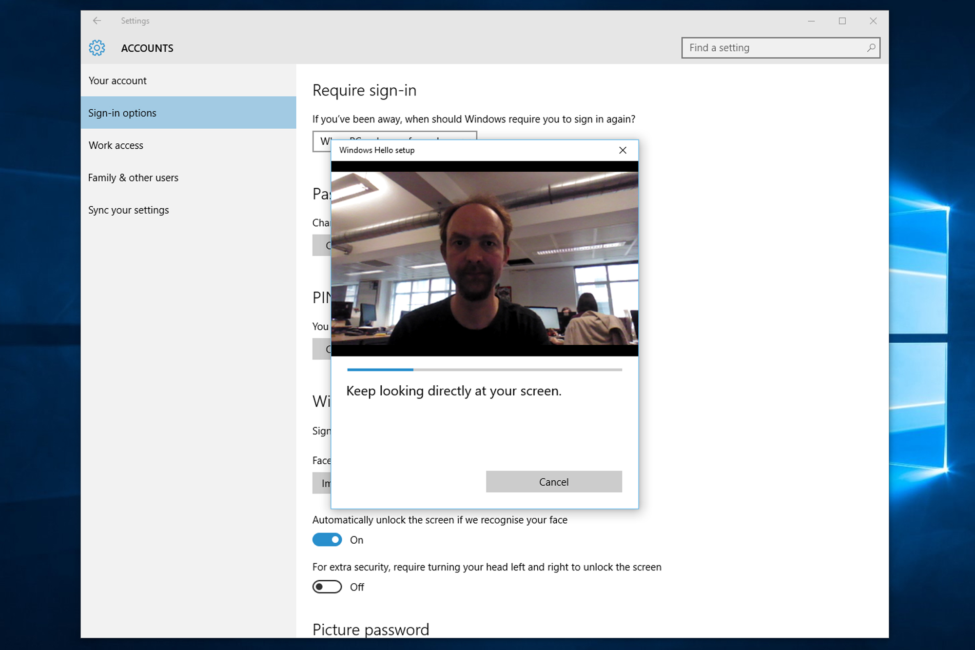 Windows 10 review: Training Windows Hello to recognise a face