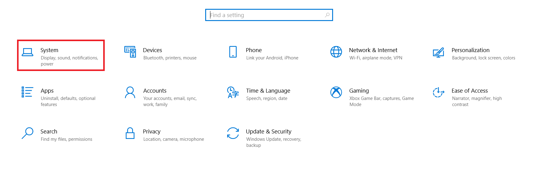 Windows Settings Menu