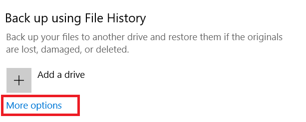 Windows 10 backup settings