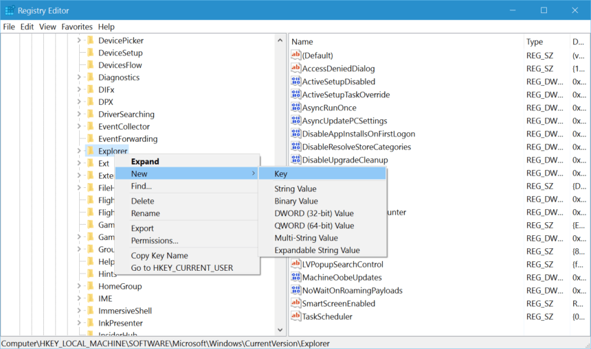 regedit new key
