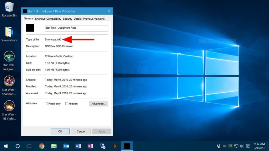 windows 10 shortcut properties