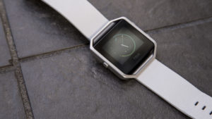 FitBit Blaze watch face and white strap