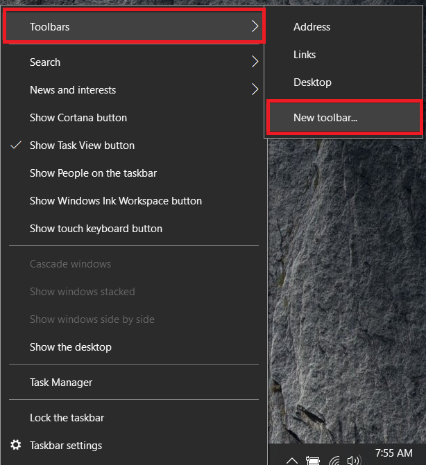 Windows 10 Taskbar menu 2
