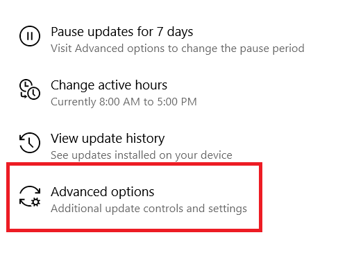 Windows Update menu
