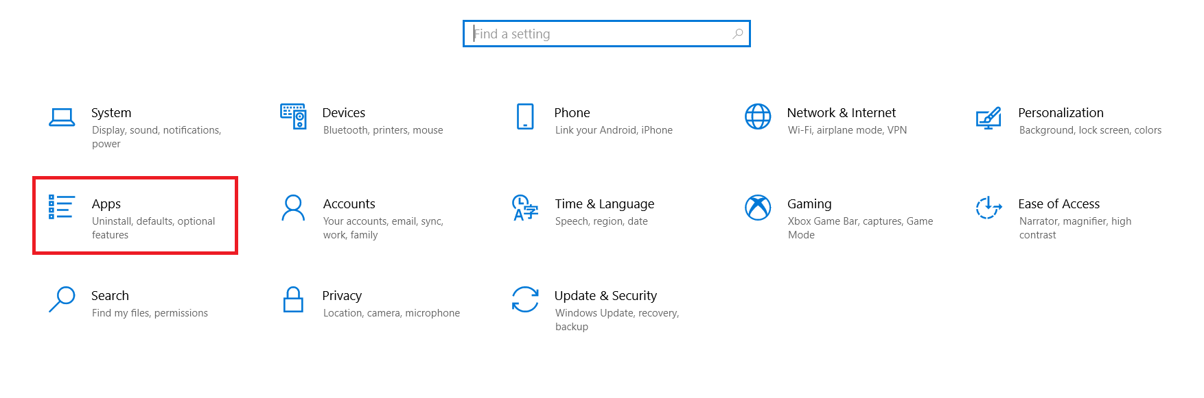 Windows Settings Menu
