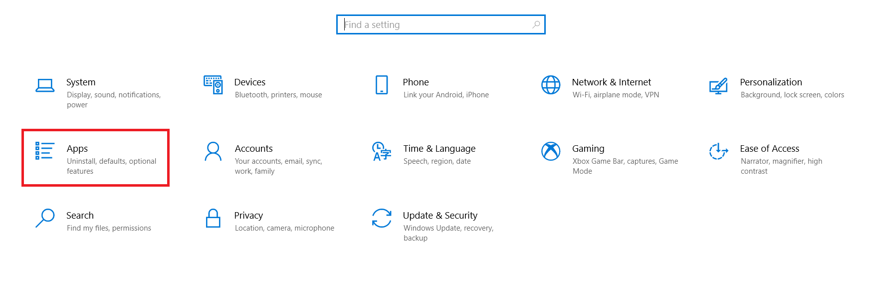 Windows Settings Menu