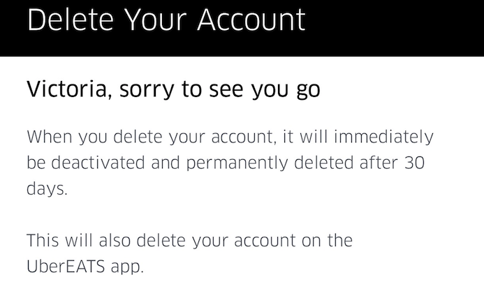 Delete Uber account