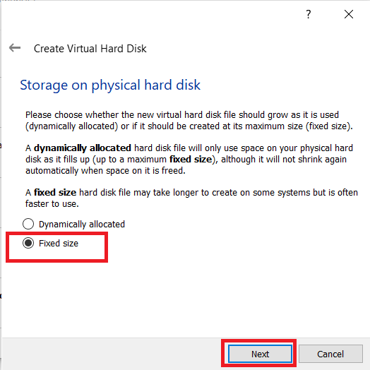 VirtualBox creation menu 4