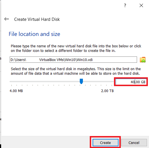 VirtualBox creation menu 5
