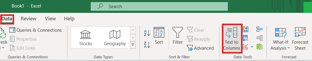 Excel Text to Column option
