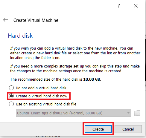 VirtualBox creation menu 3