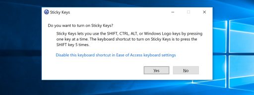 disable sticky keys prompt windows 10