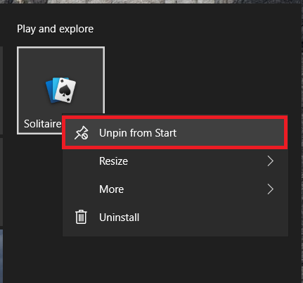 Windows 10 Tile Settings
