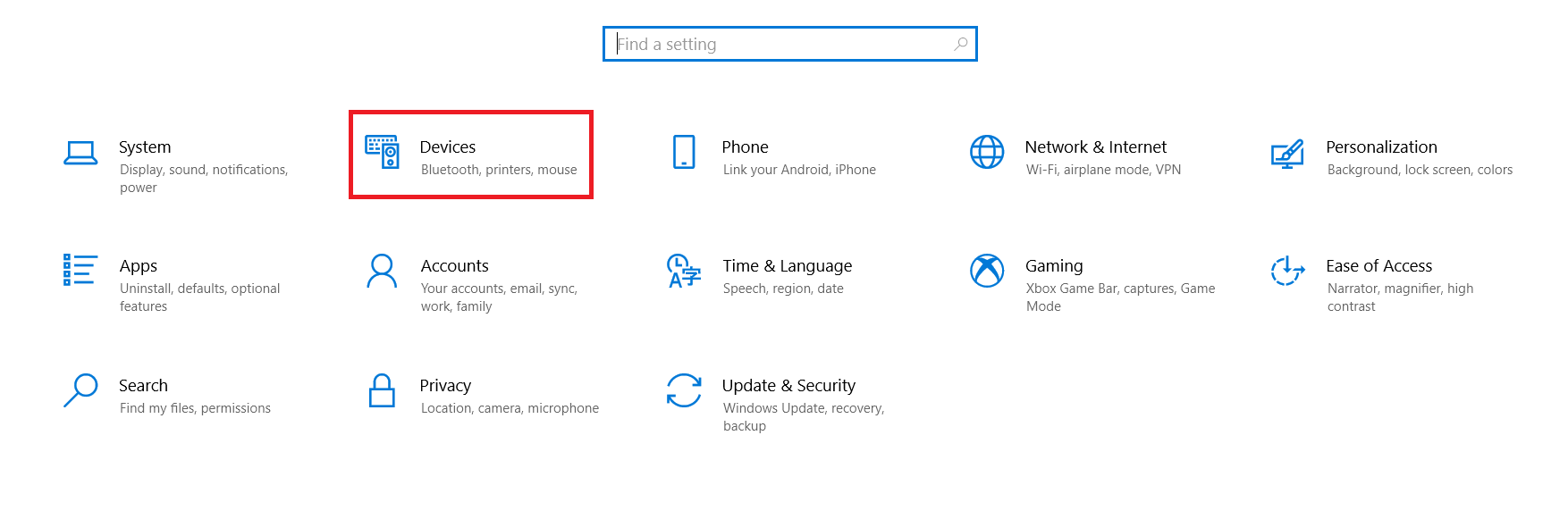 Windows Settings Menu
