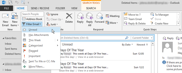 how to delete unread emails in outlook 2007