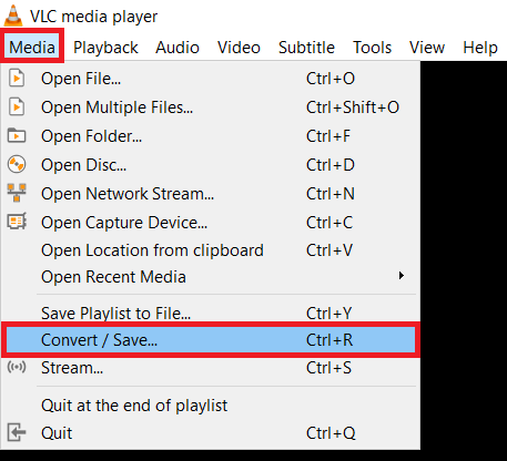 VLC Media menu