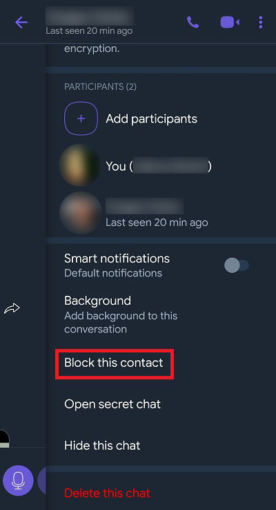 Block chat on viber