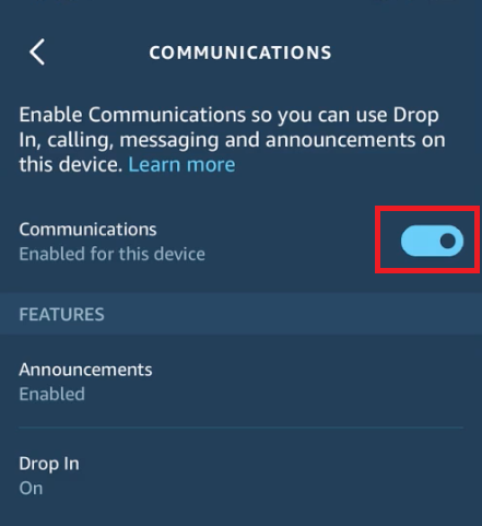 disable drop in on alexa