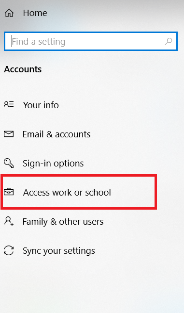 Windows Accounts menu