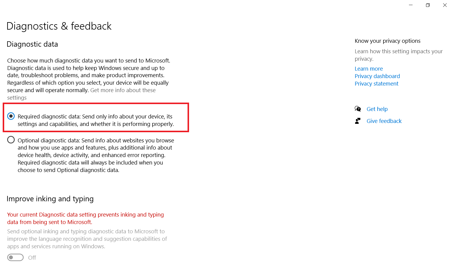 Windows Diagnostic and feedback menu 2
