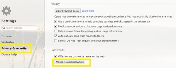 manage saved passwords