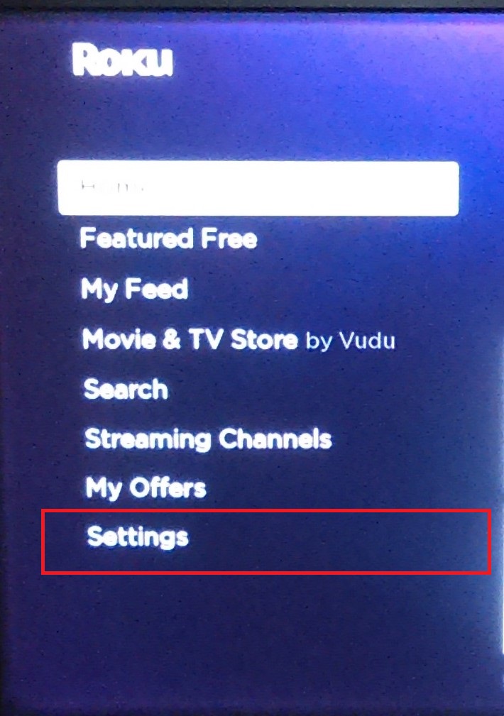 Roku Homepage menu