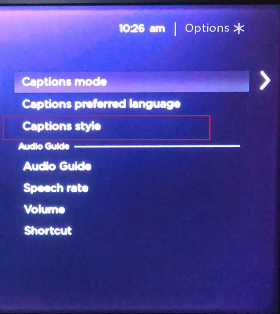 Roku captions menu