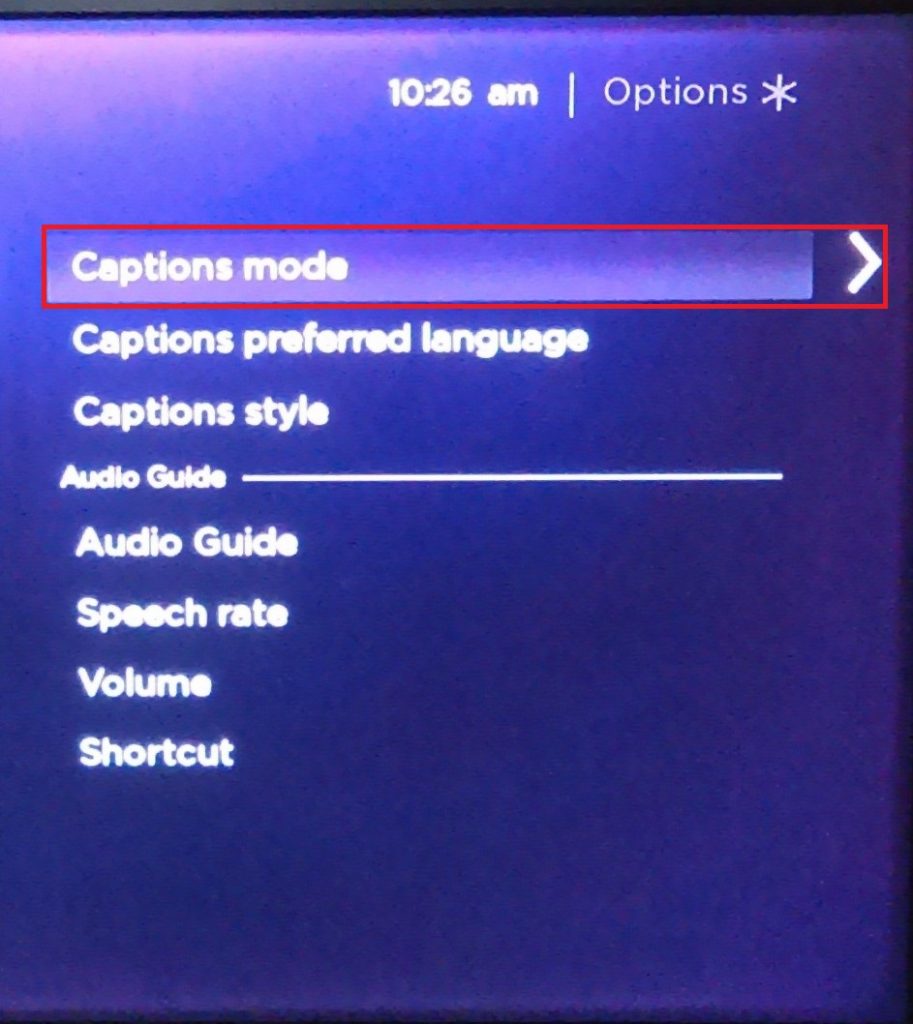 Roku captions menu 2