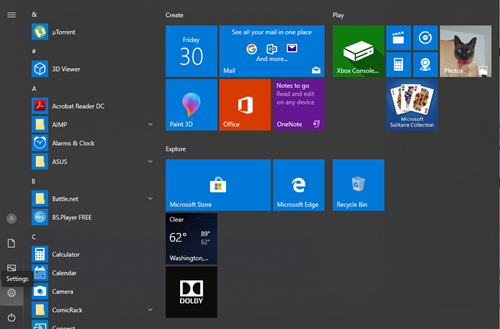 windows start menu