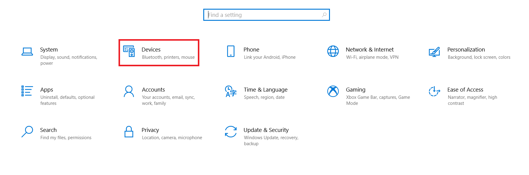 Windows Settings Menu