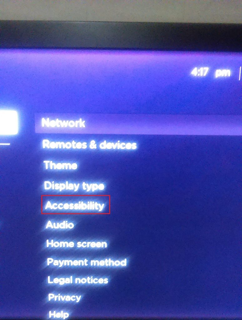 Roku settings option