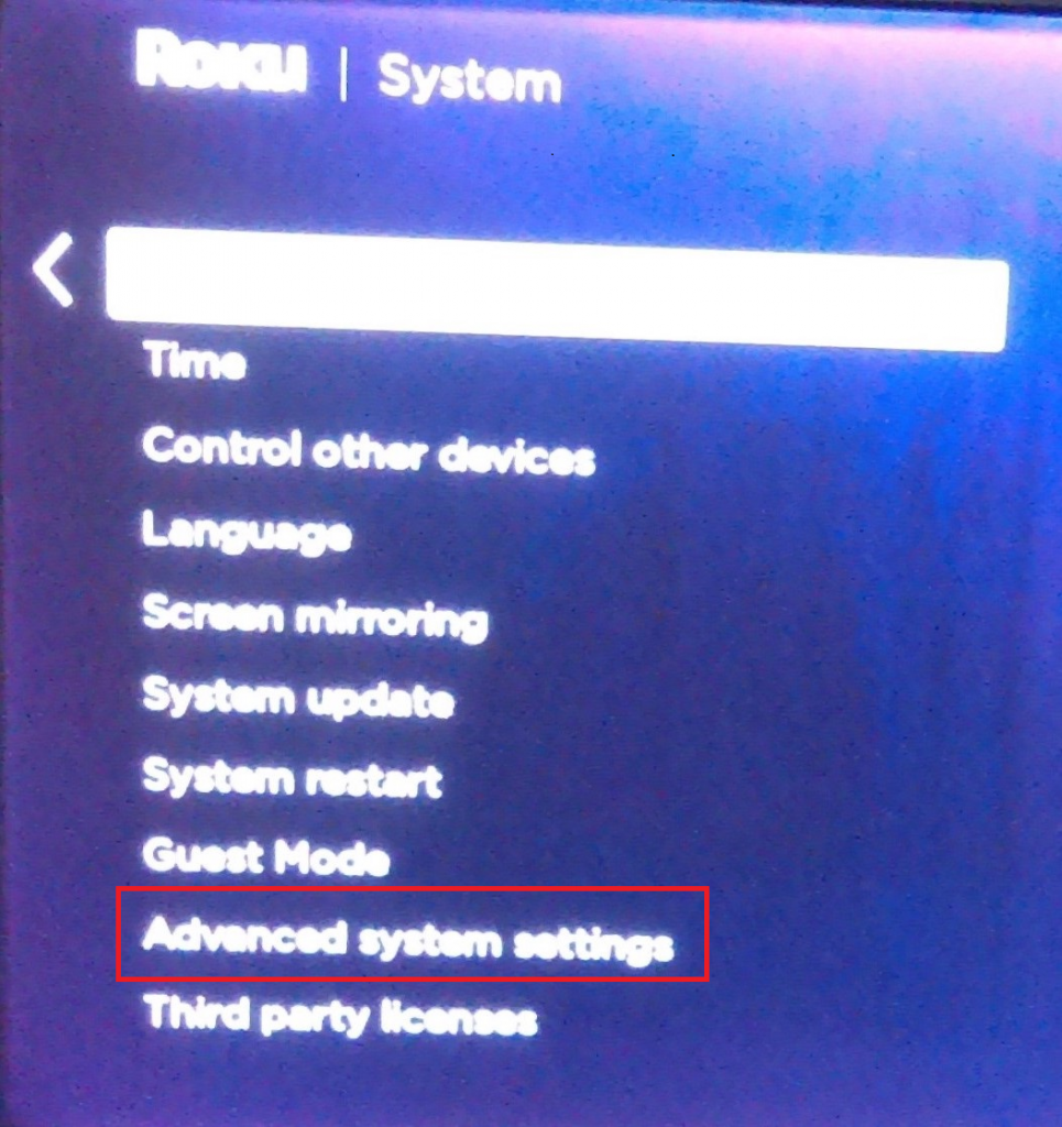 Roku System Menu