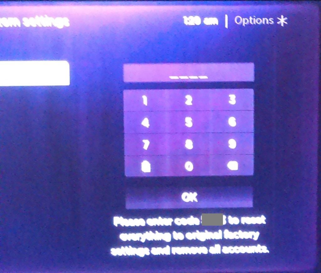Roku Factory Reset page