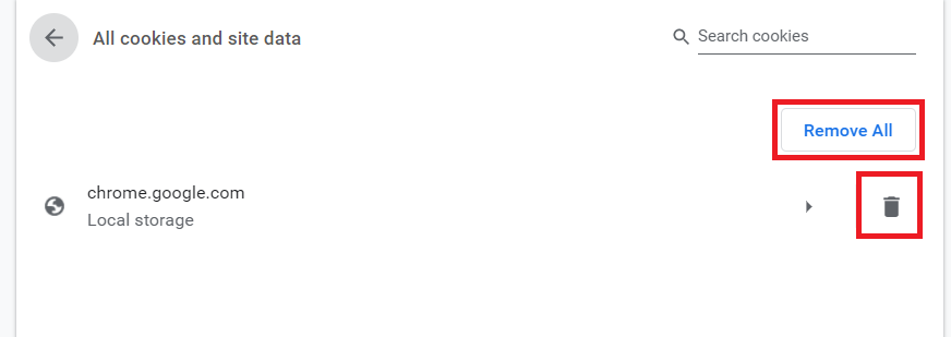 Chrome Site Data Tab