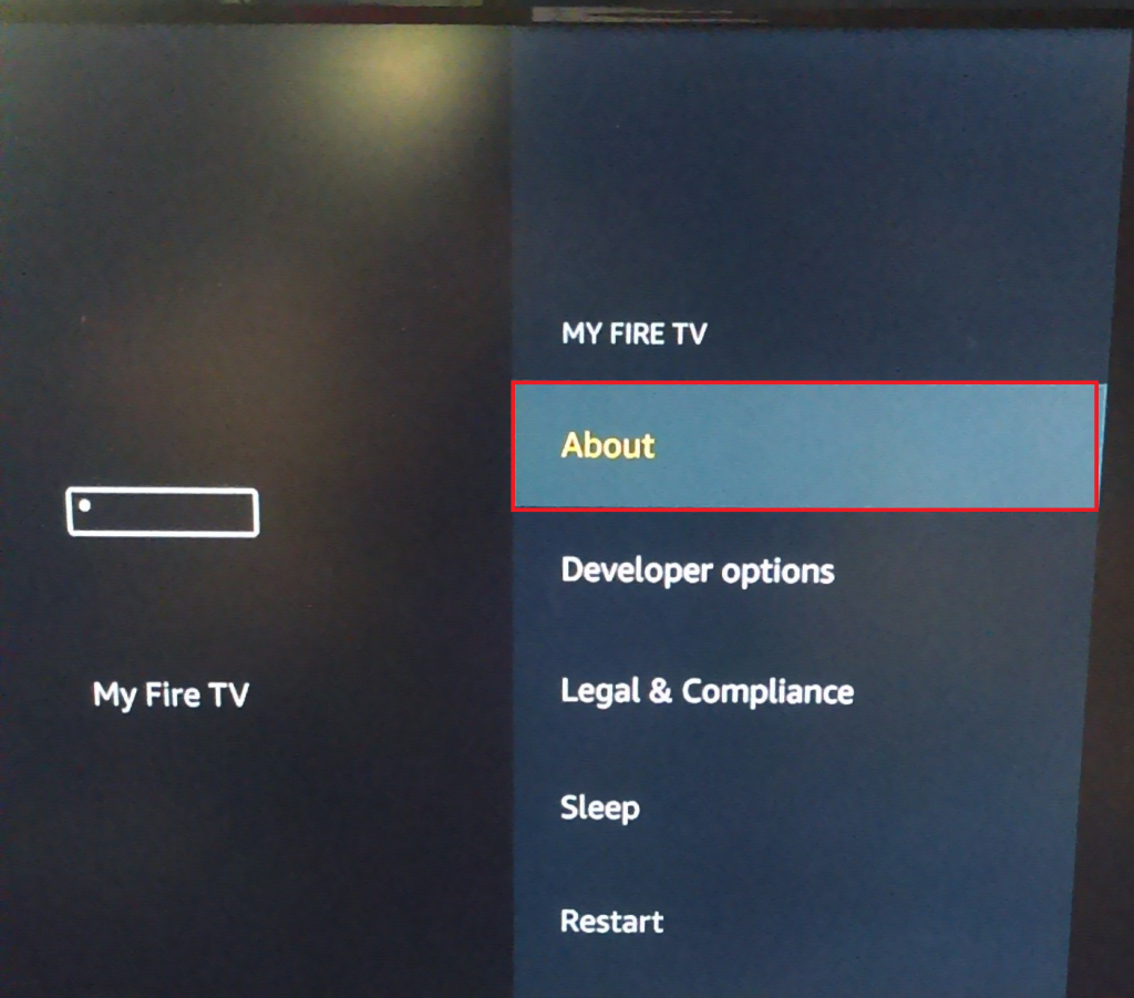 Fire TV About menu